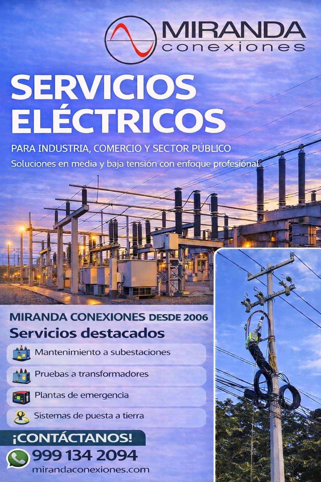 Publicidad principal de servicios eléctricos de Miranda Conexiones